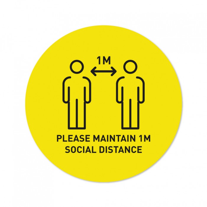 Covid-19 Floor Sticker Please Maintain 1m Social Distance 26cm Round Yellow 3pcs